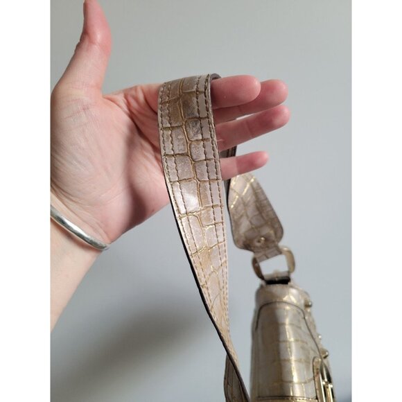 Y2K GUESS Patent Leather Croc studded Shoulder Bag Bagget Gold vintage shimmer - Picture 9 of 12